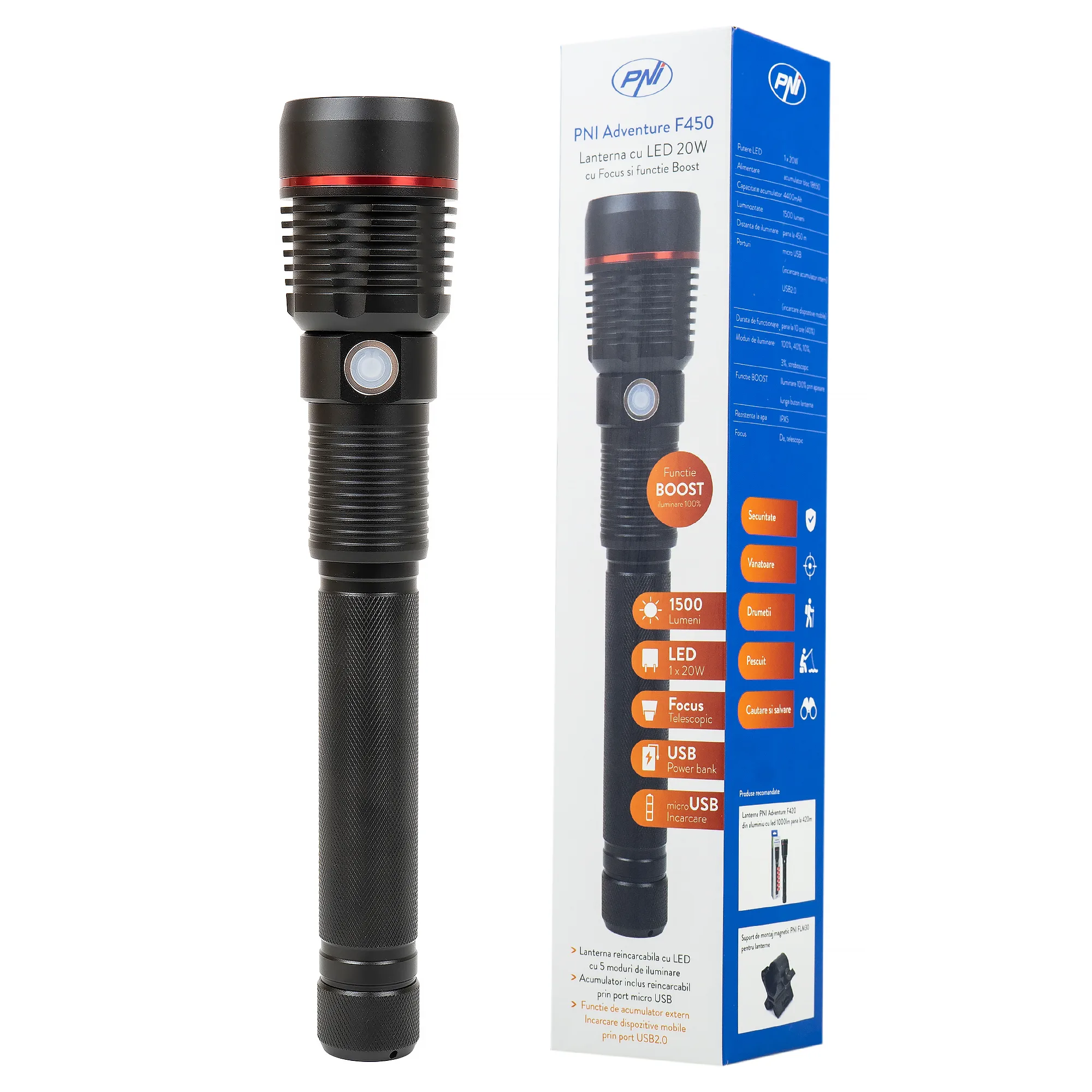 PNI Adventure F450 LED zaklamp met powerbank