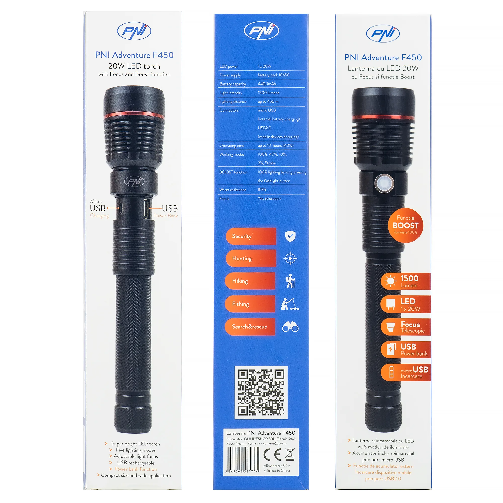 PNI Adventure F450 LED zaklamp met powerbank