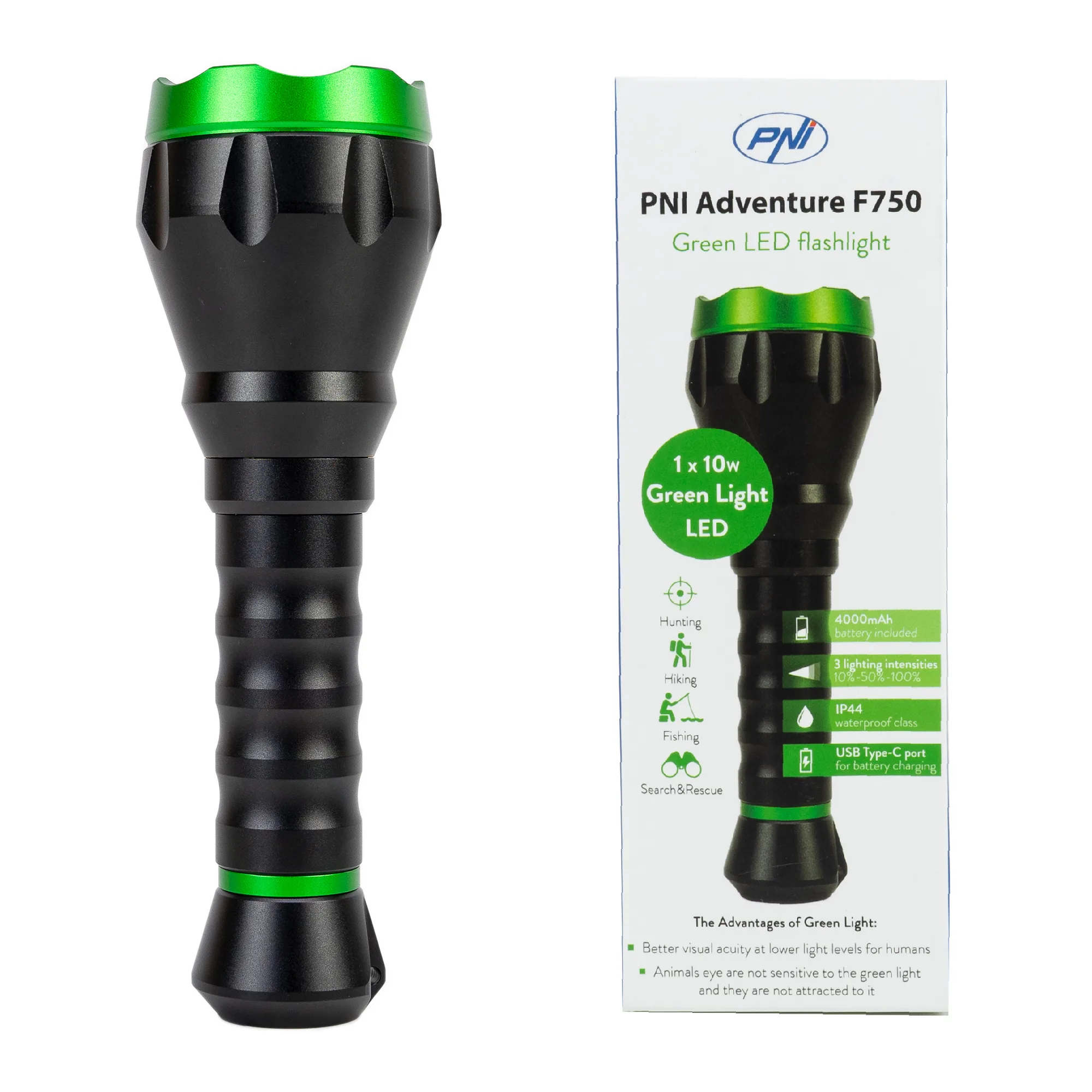 PNI Adventure F750 Green Light LED zaklamp