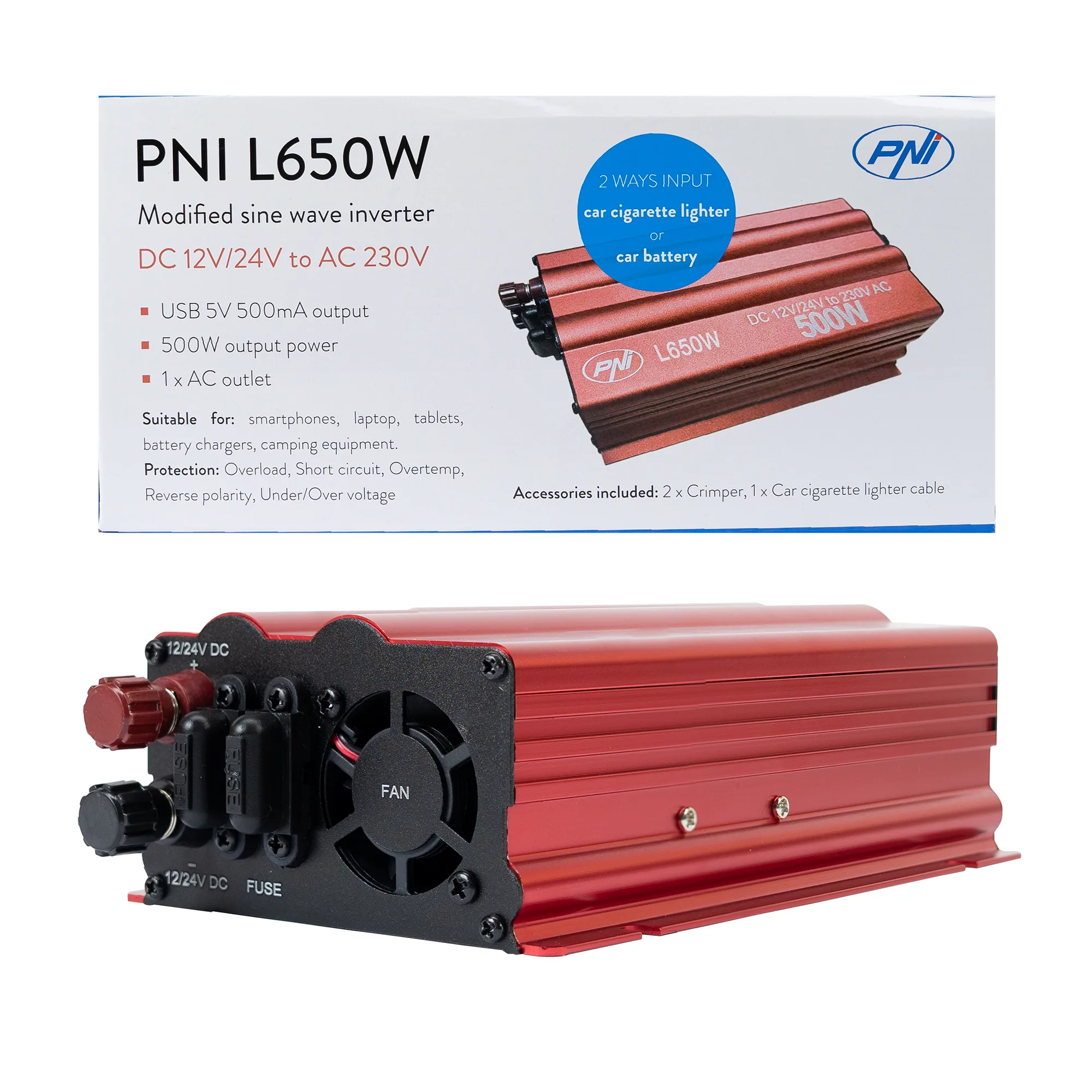 PNI L650W Omvormer Dual power supply 12V/24V